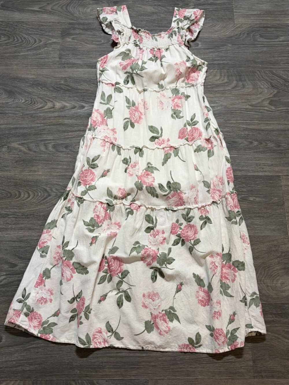 Old Navy Midi Dress XS Romantic Cottagcore Milkmaid Countryside Floral Smocked - Picture 2 of 13